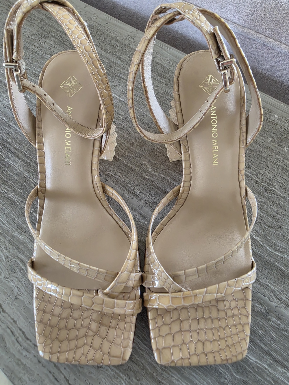 Antonio Melani Nude Croc-Embossed Strappy Sandals